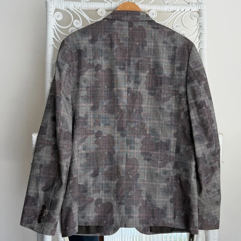 INC Mens Blazer Sport Coat Large Camo Print Slim Fit Dinner Jacket Party Suit